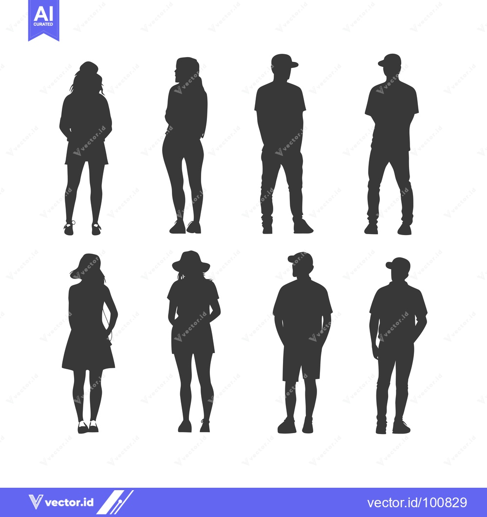 Premium Vector dari Silhouettes of Six People Standing in a Row