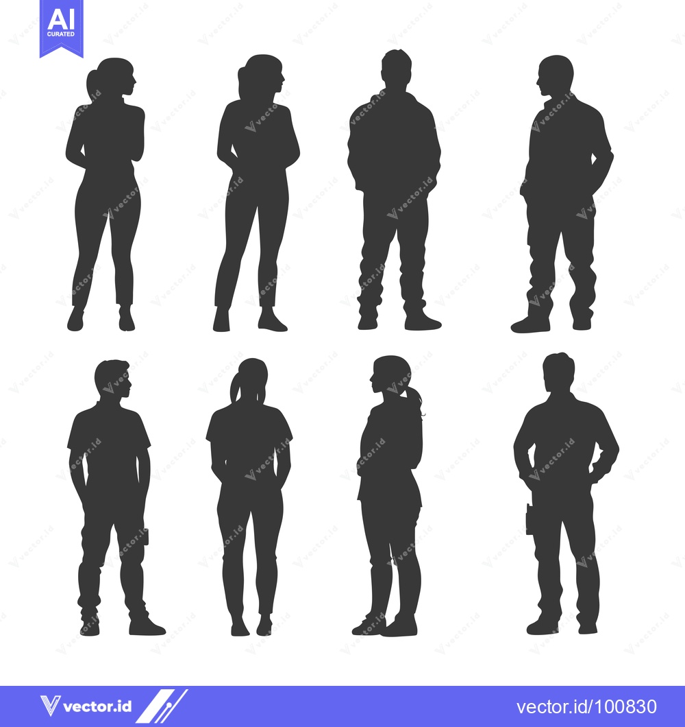 Premium Vector dari Silhouettes of Six People Standing in Casual Clothing