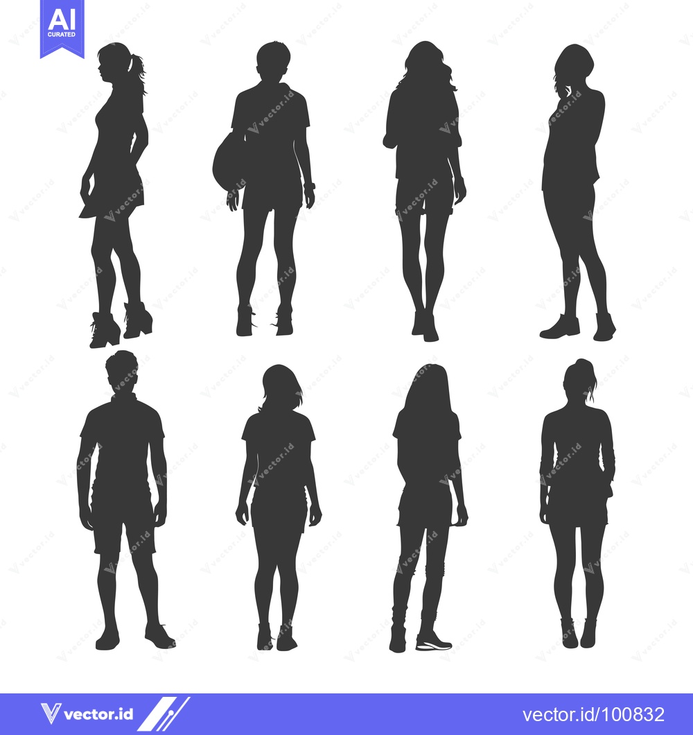 Premium Vector of Silhouettes of six people standing in various casual poses.