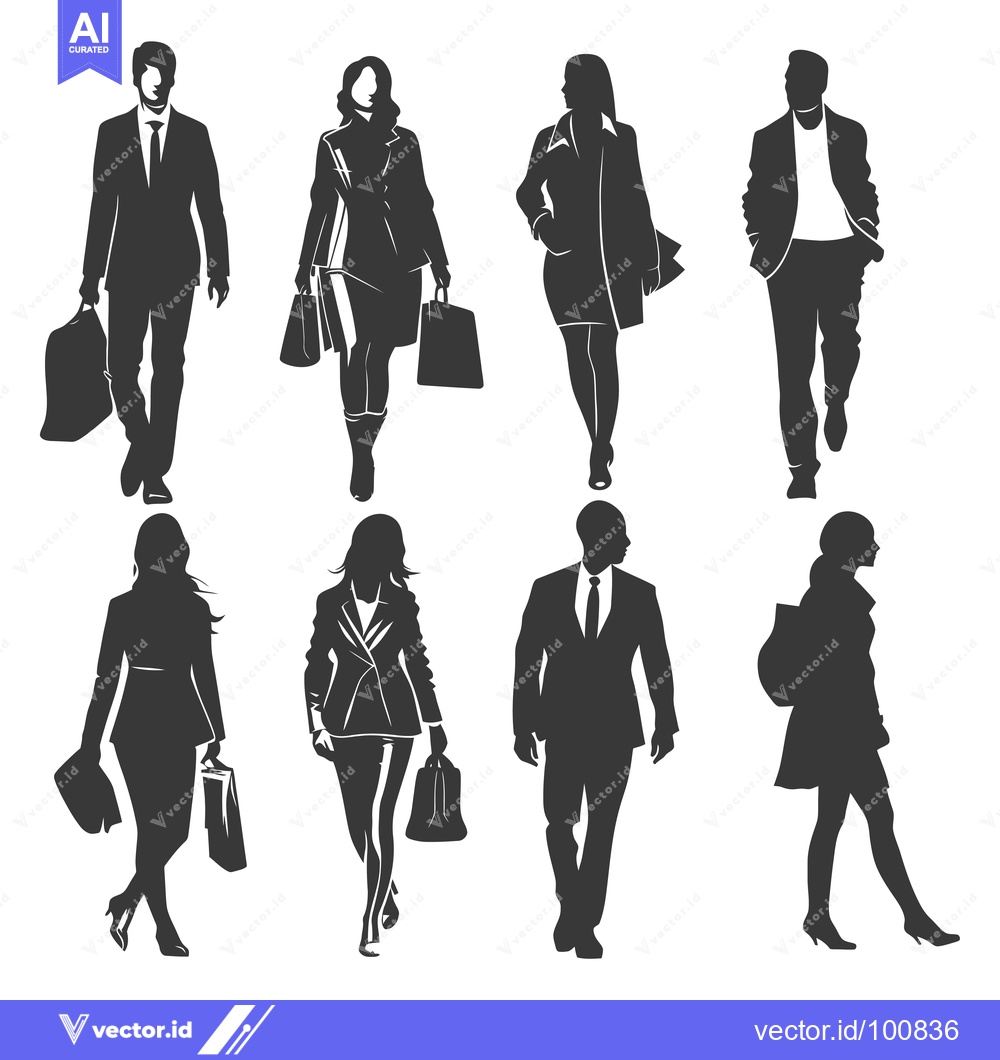 Premium Vector dari Silhouettes of Six People Walking with Bags