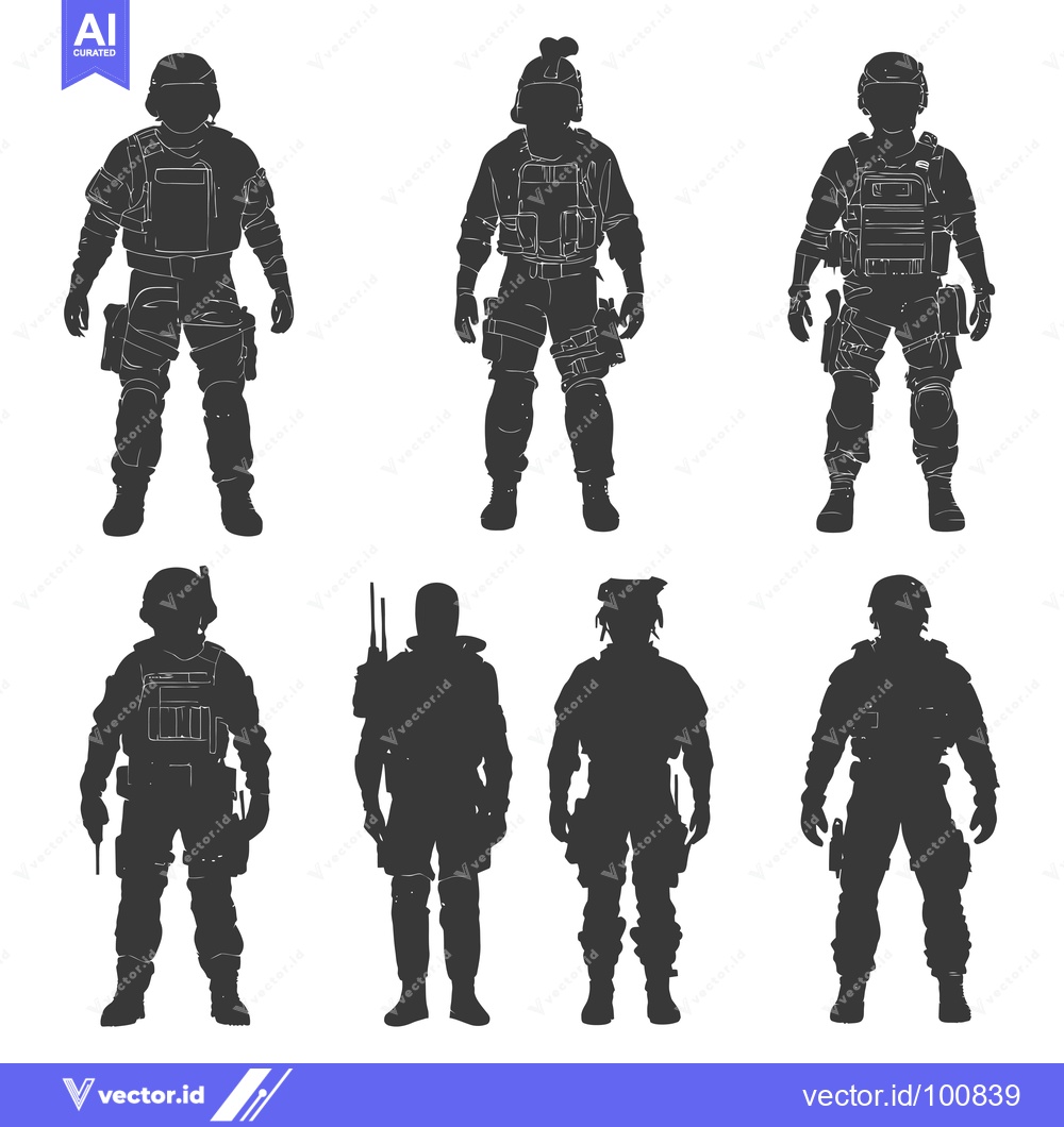 Premium Vector dari Silhouettes of Six Soldiers in Full Combat Gear