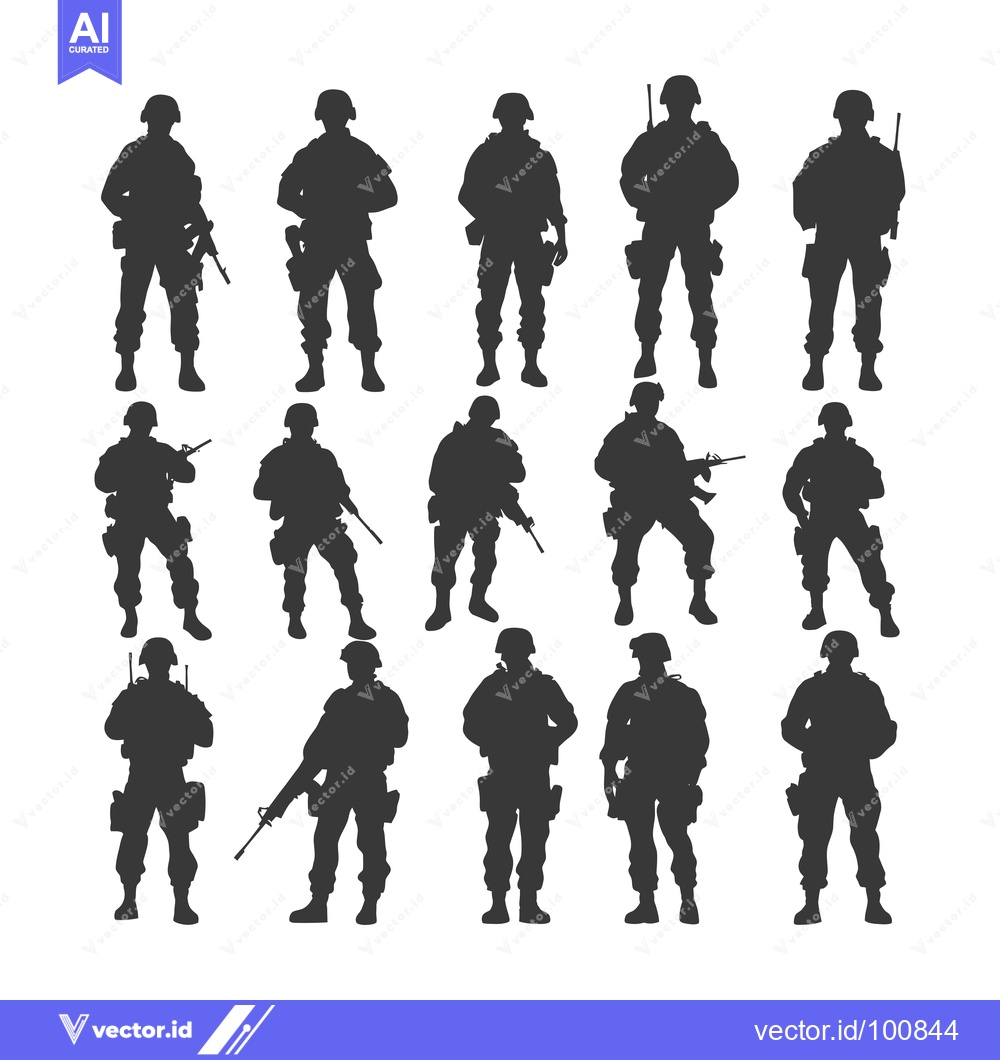 Premium Vector dari Silhouettes of Soldiers in Various Poses with Weapons