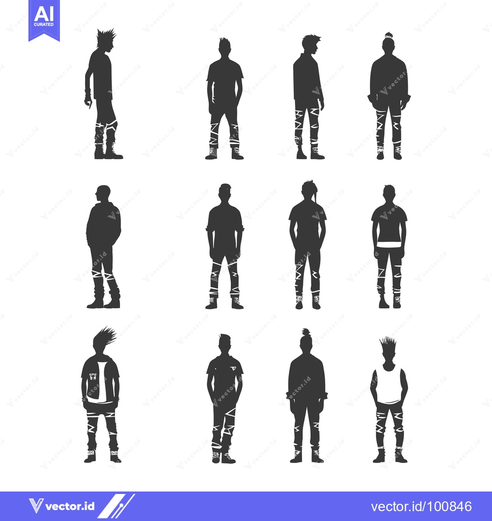 Premium Vector of Silhouettes of Stylish Men in Ripped Jeans and Boots