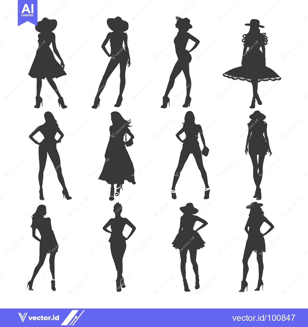 Premium Vector of Silhouettes of Stylish Women in Dresses and Hats