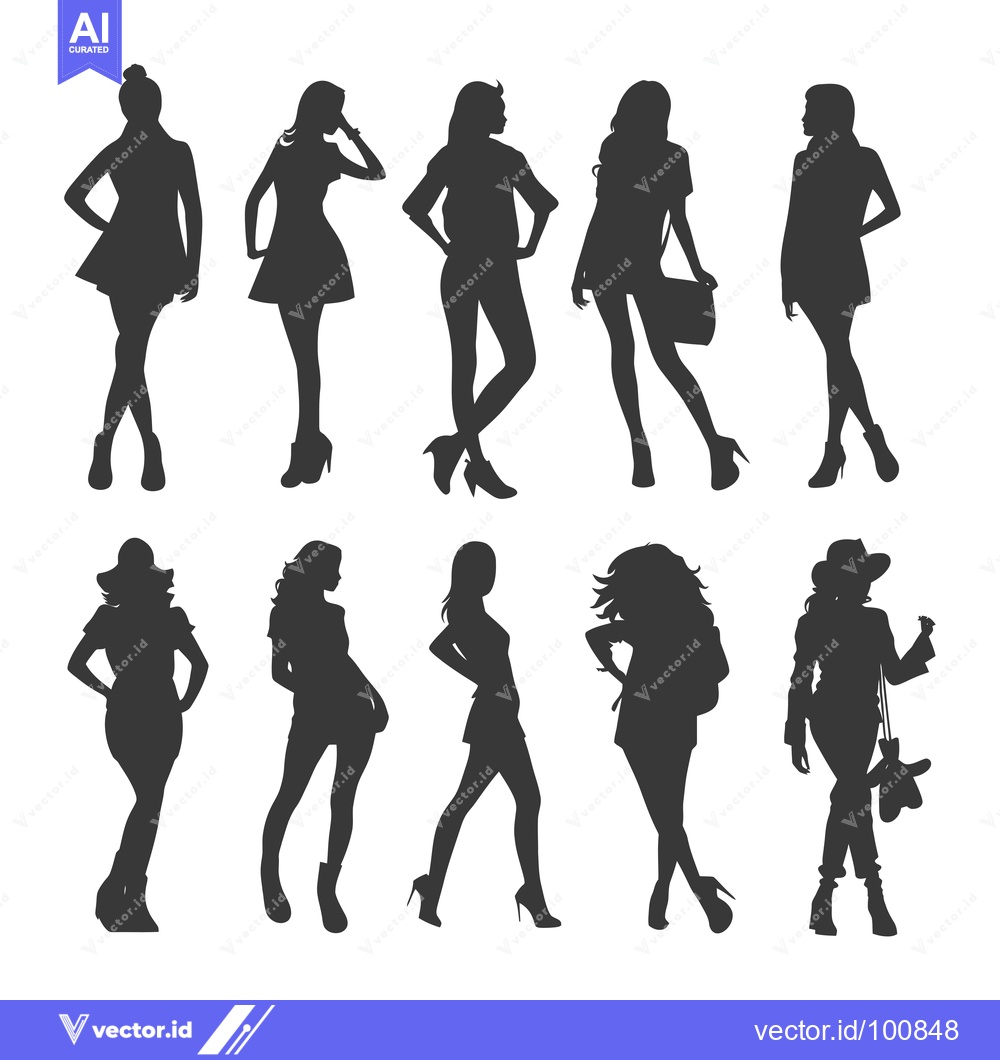Premium Vector of Silhouettes of Stylish Women in Various Poses