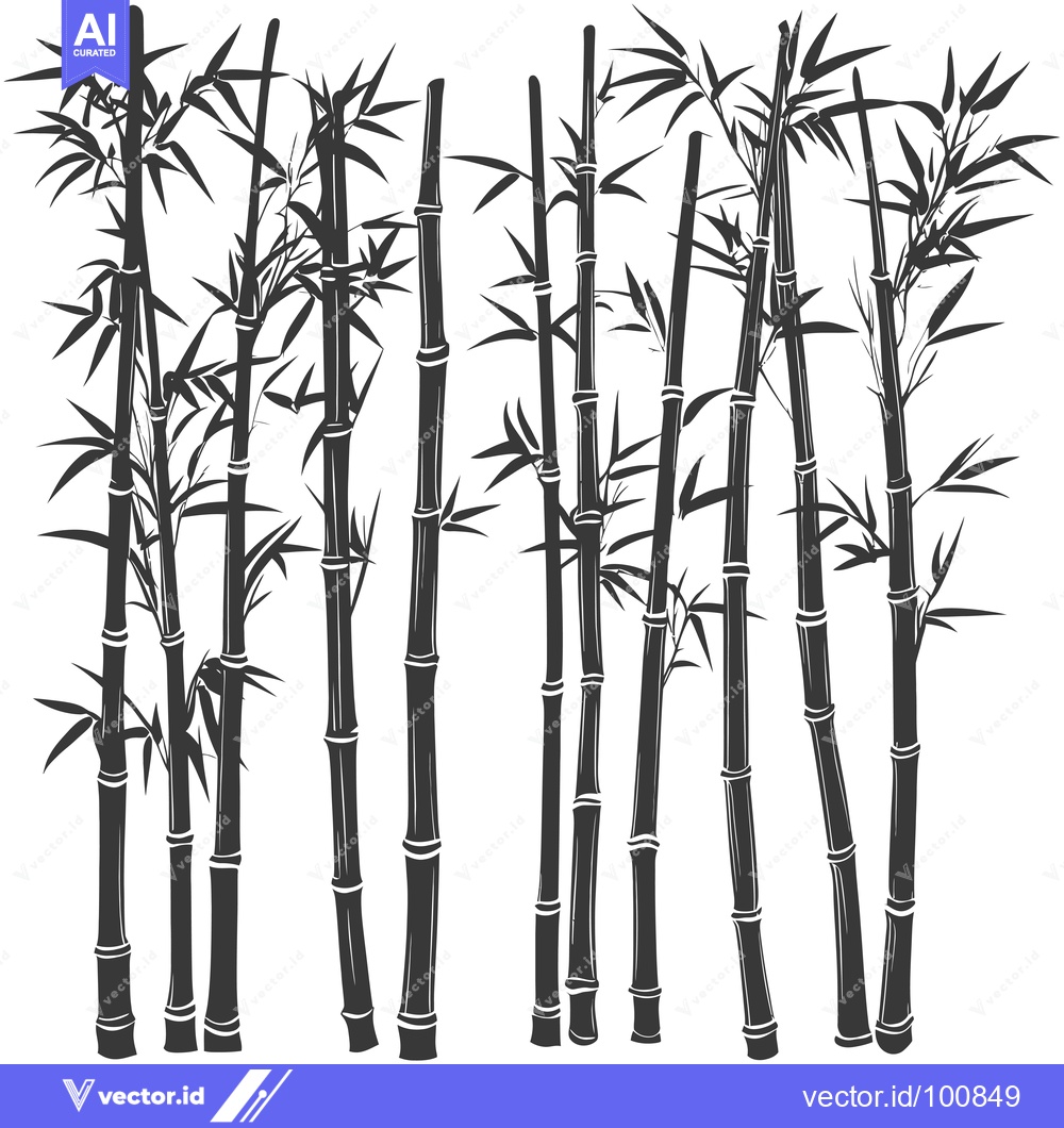 Premium Vector of Silhouettes of Tall Bamboo Stalks with Leaves