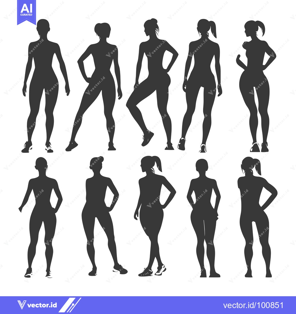 Premium Vector of Silhouettes of Ten Athletic Women in Various Poses