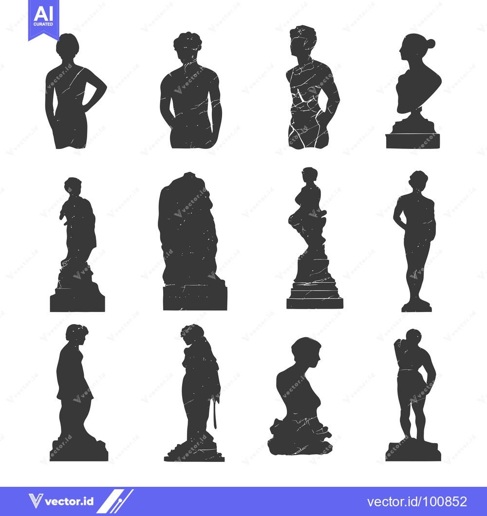 Premium Vector dari Silhouettes of Ten Distinctive Statues with Textured Surfaces