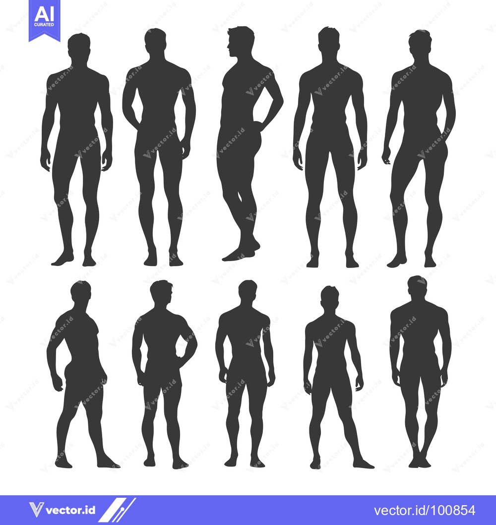 Premium Vector of Silhouettes of Ten Male Figures in Various Poses