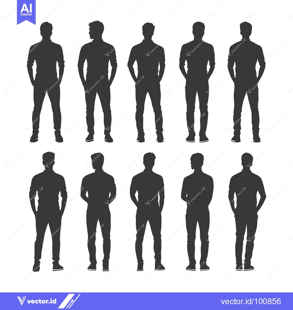 Premium Vector dari Silhouettes of Ten Men Standing with Hands in Pockets
