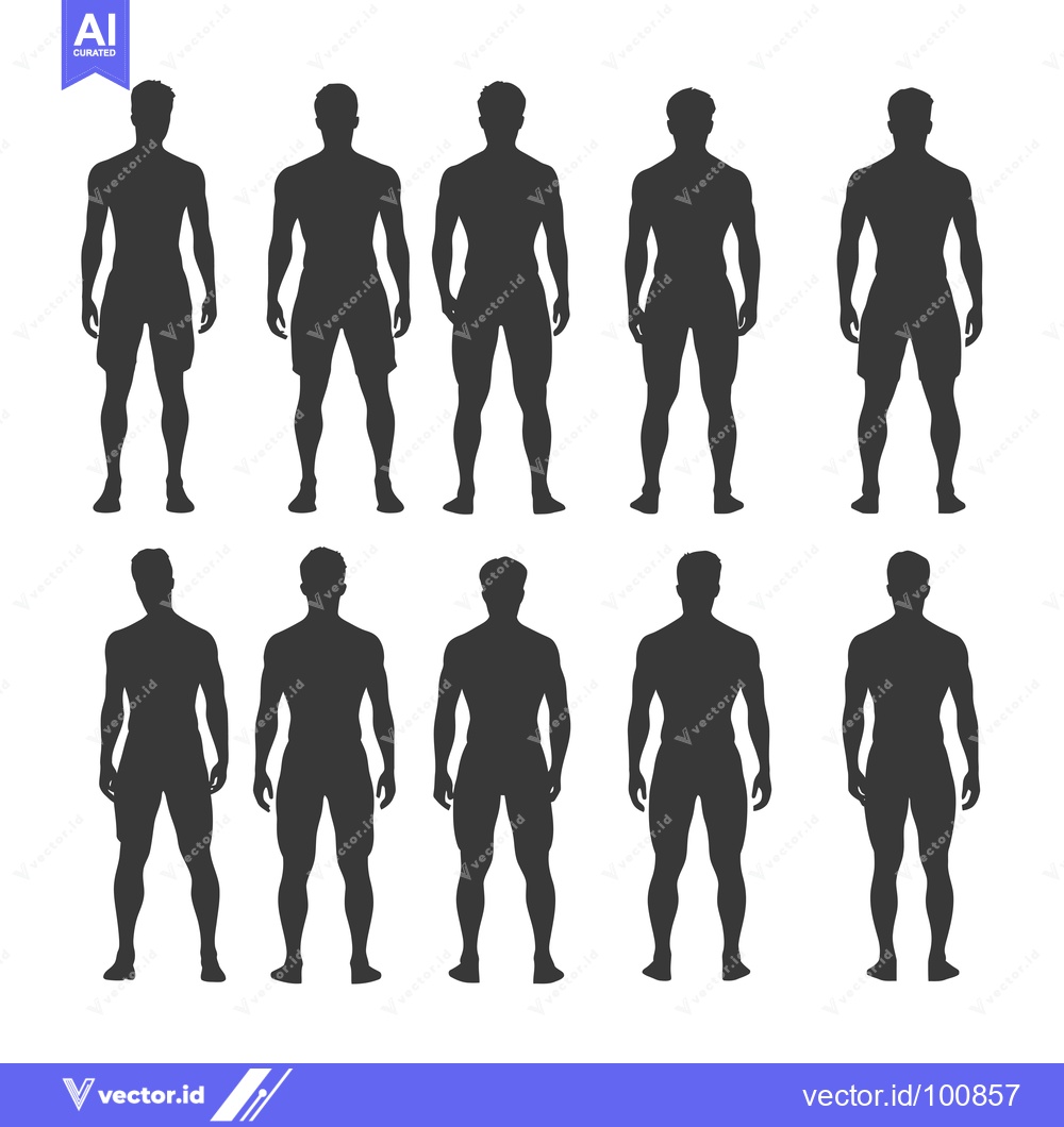 Premium Vector dari Silhouettes of Ten Muscular Men Standing in Shorts