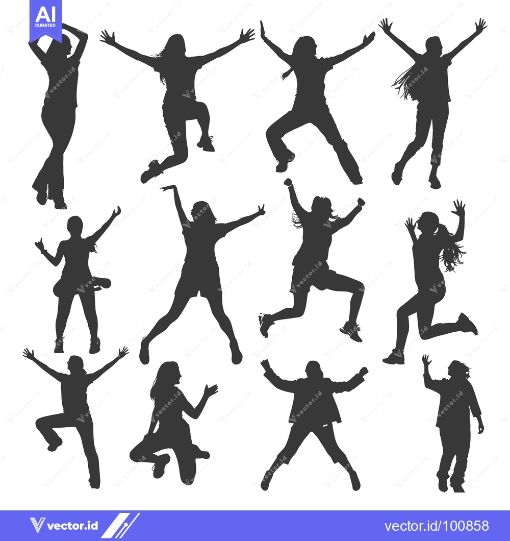 Premium Vector dari Silhouettes of Ten People Jumping and Dancing