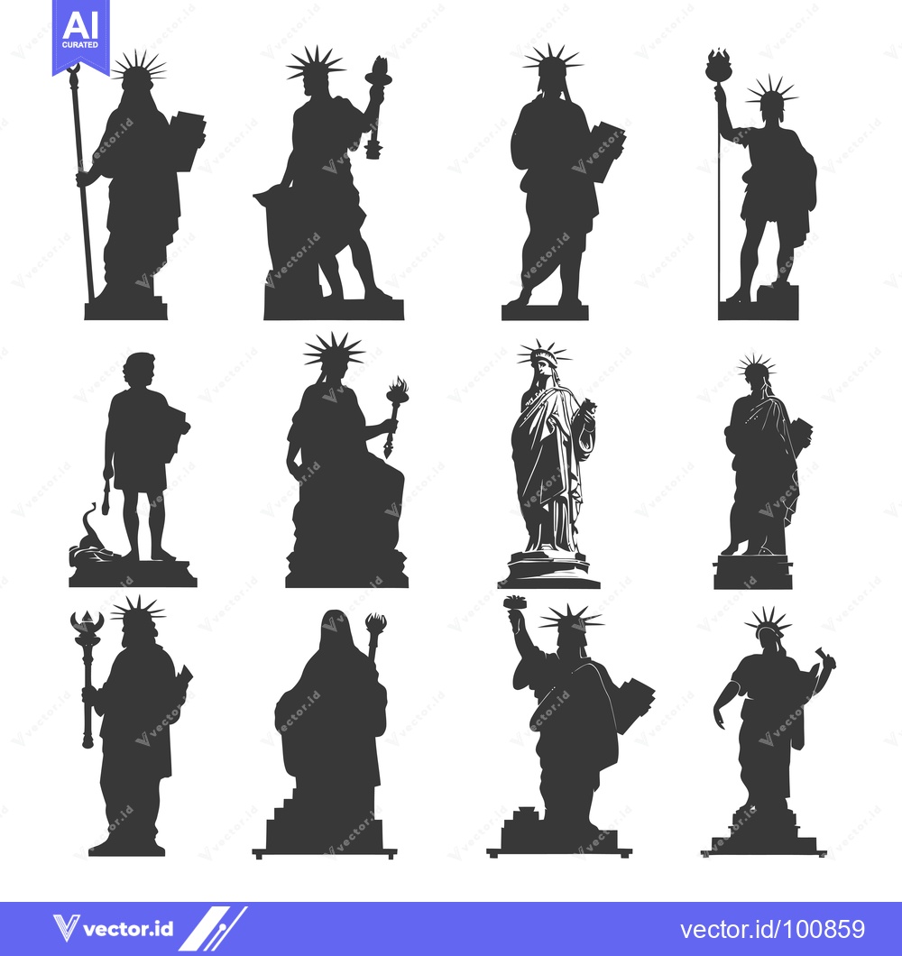 Premium Vector of Silhouettes of the Statue of Liberty in Various Poses