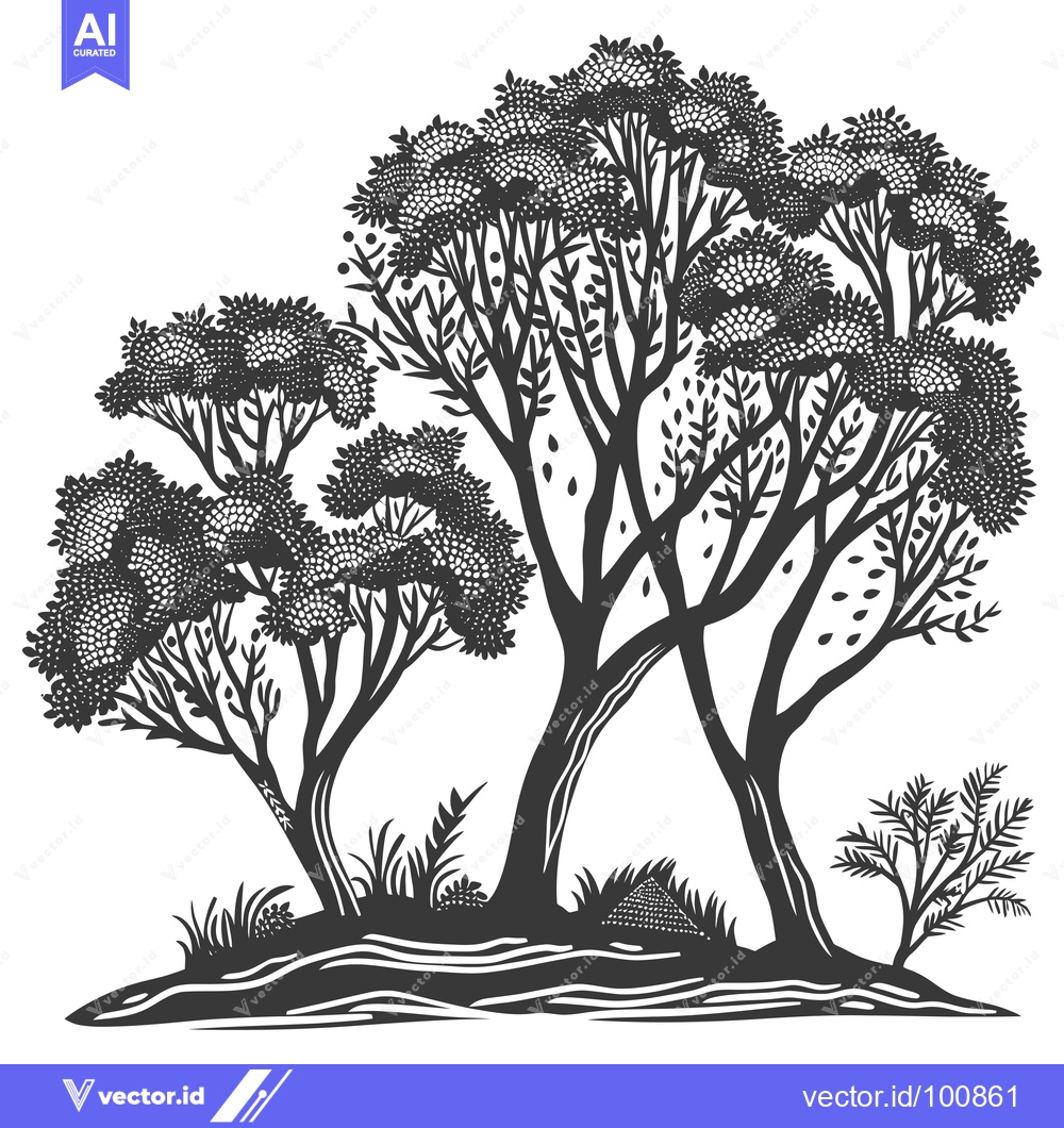 Premium Vector dari Silhouettes of Three Trees in a Woodland Setting