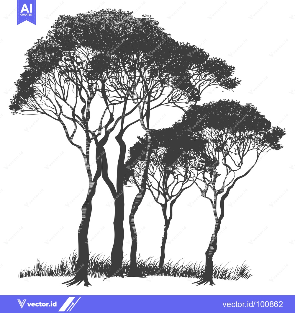 Premium Vector dari Silhouettes of Three Trees with Grass at Their Base