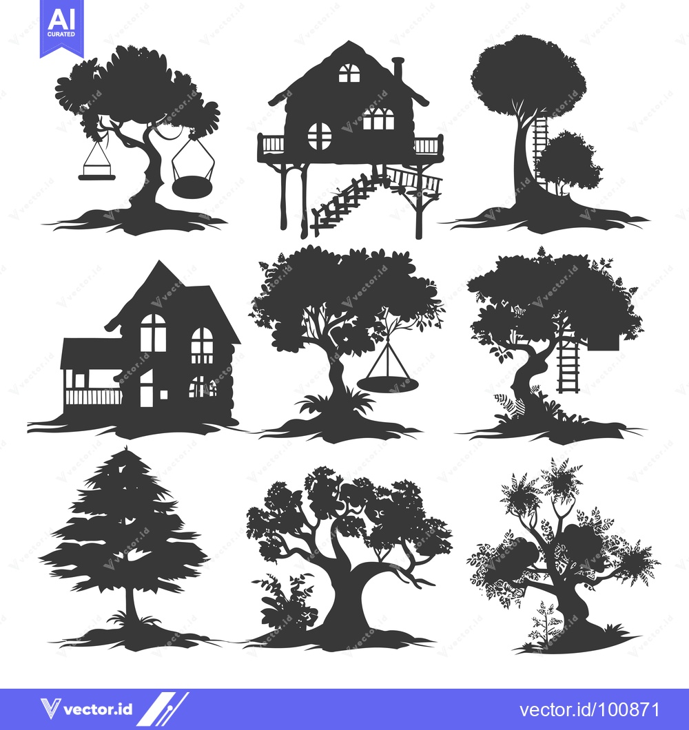 Premium Vector of Silhouettes of Trees, Houses and Play Equipment