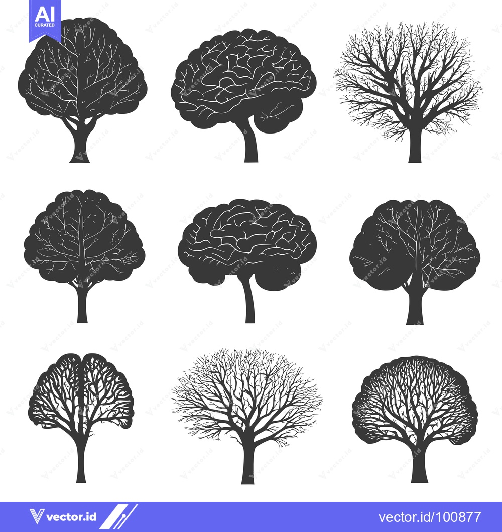 Premium Vector dari Silhouettes of Trees with Brain-like Canopies