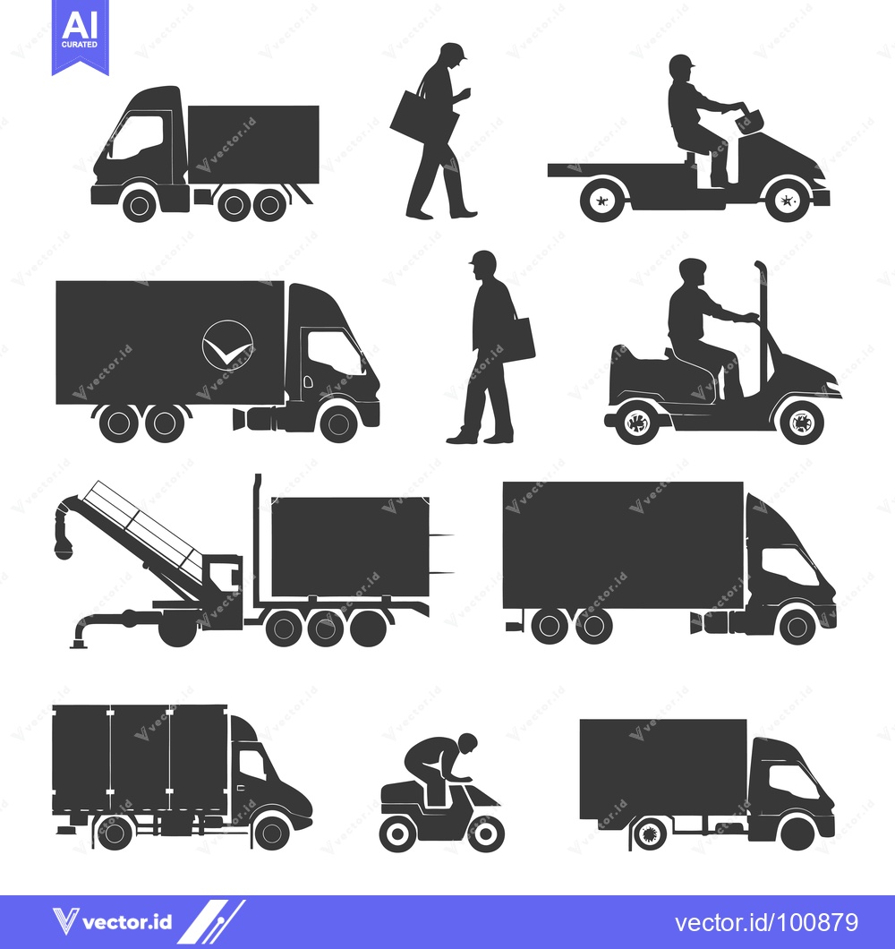 Premium Vector dari Silhouettes of Trucks, Vans, and People on Motorcycles