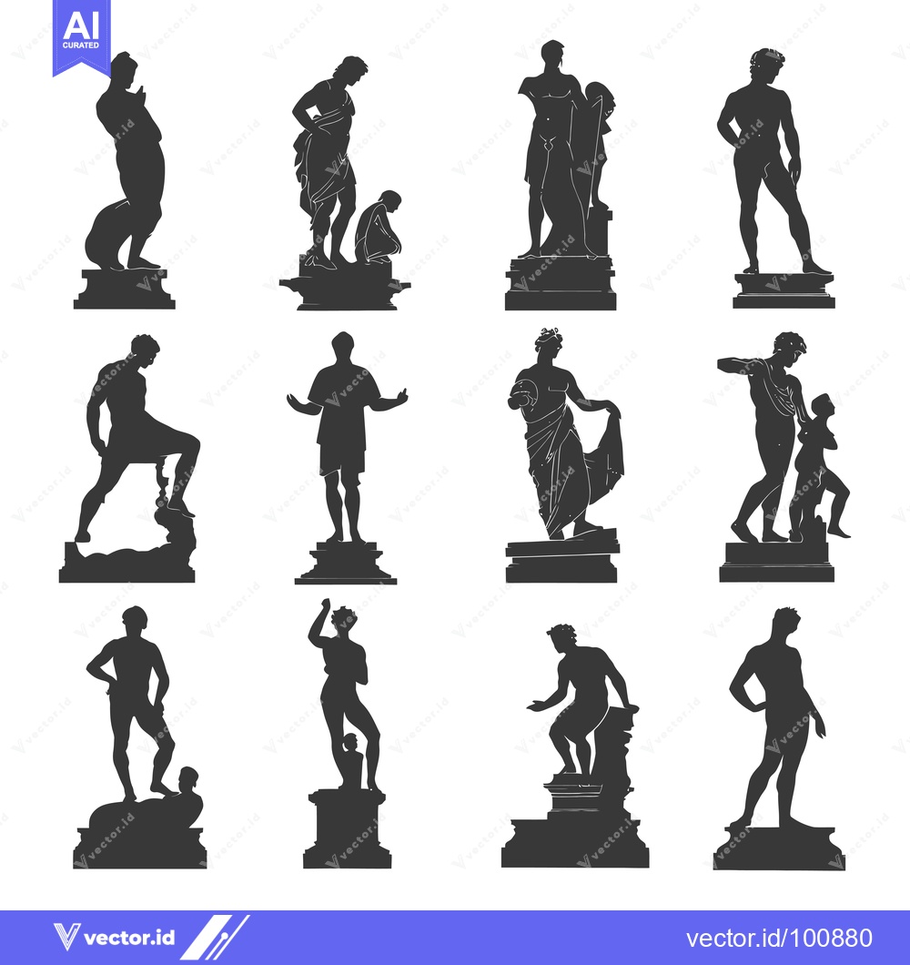 Premium Vector dari Silhouettes of Twelve Ancient Greek and Roman Statues