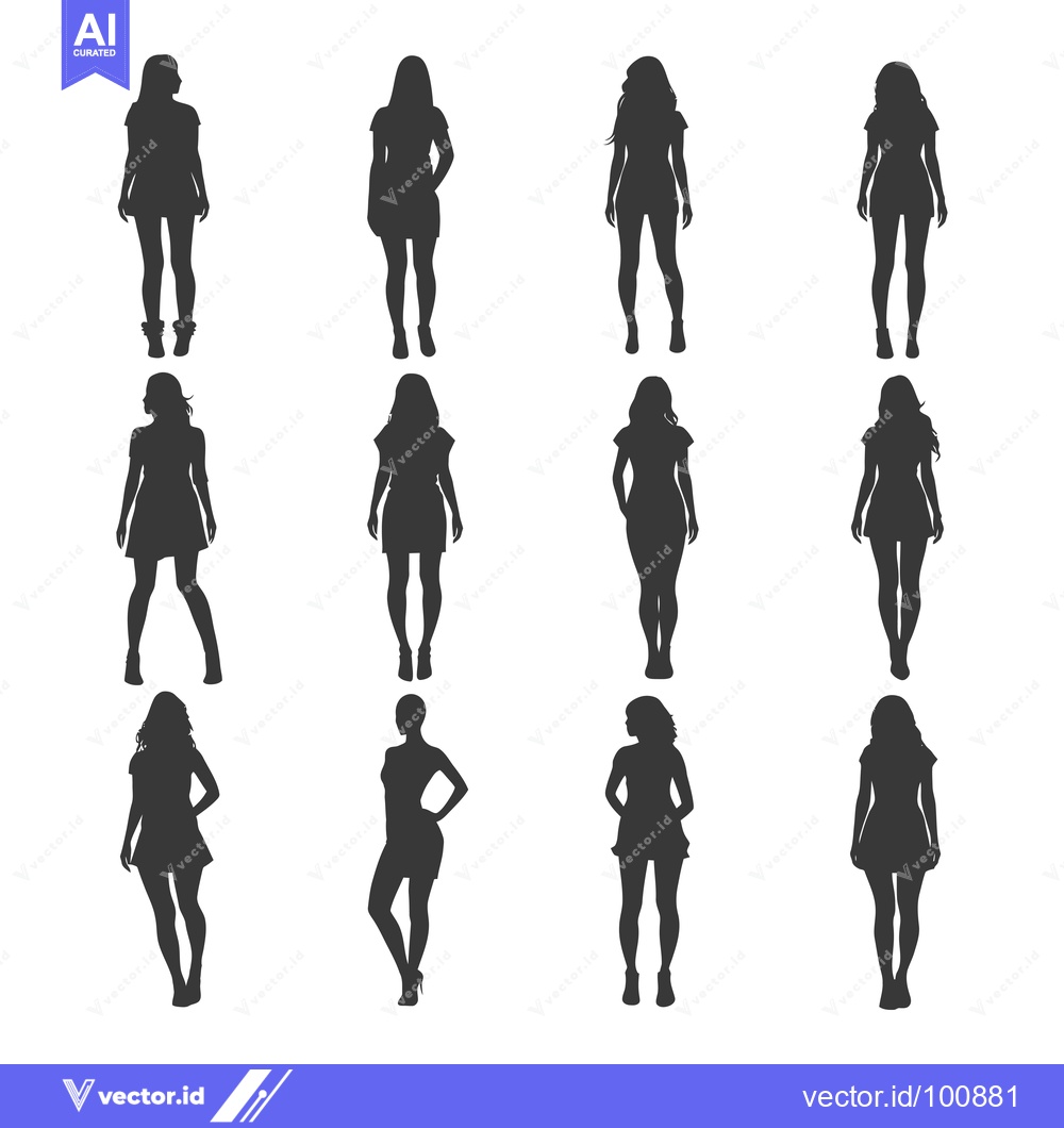 Premium Vector dari Silhouettes of Twelve Women in Dresses