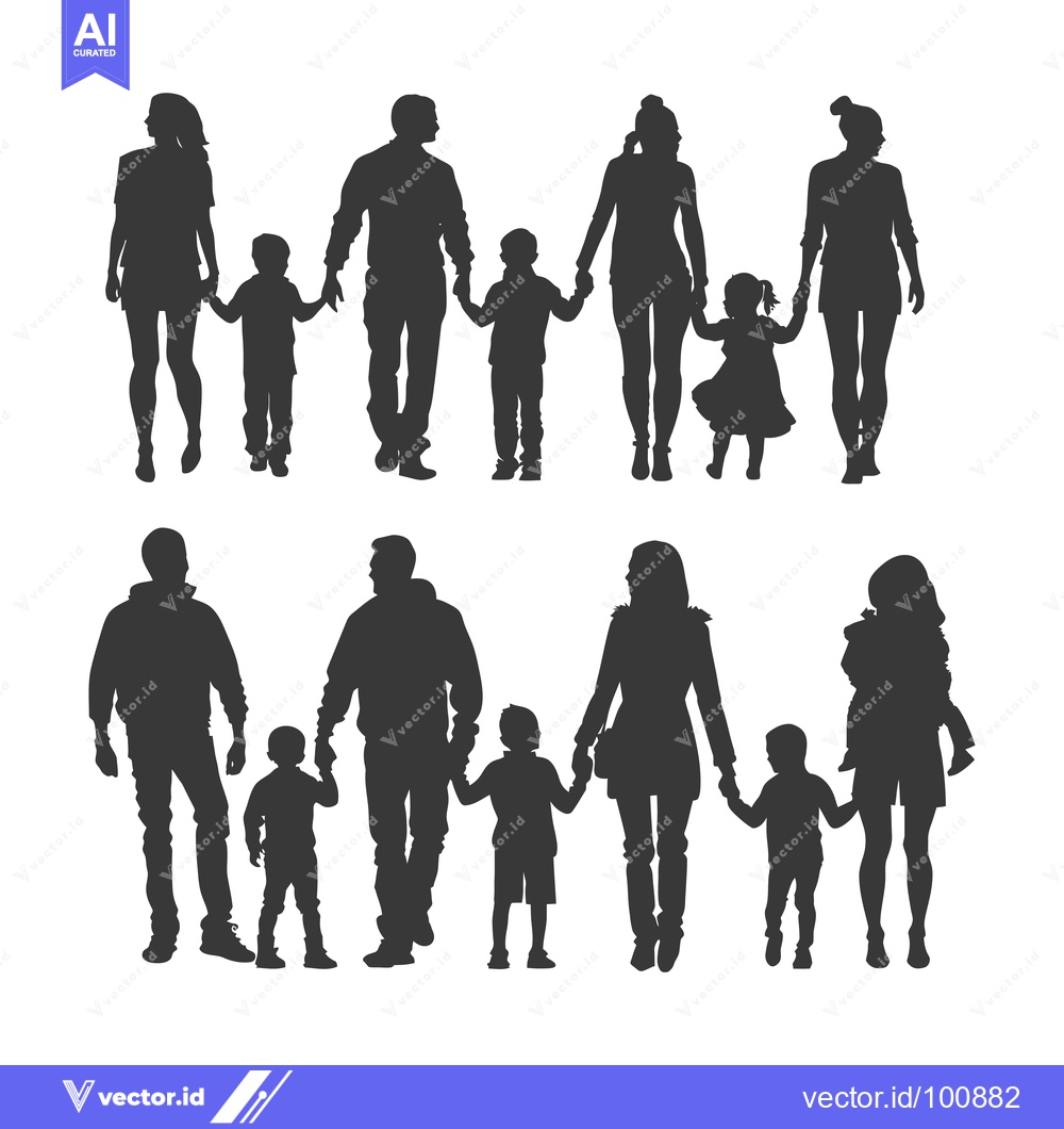 Premium Vector dari Silhouettes of two families with children holding hands