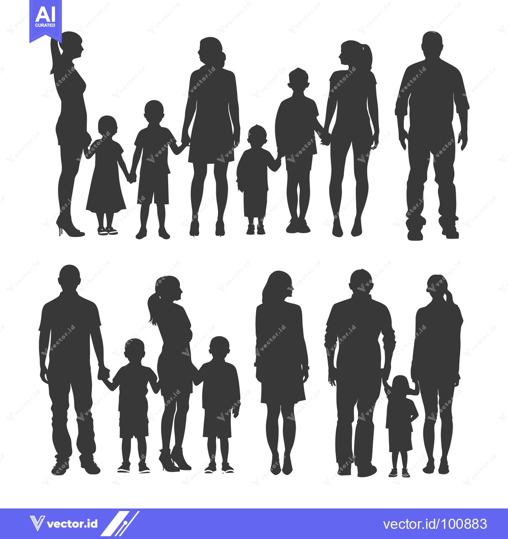 Premium Vector of Silhouettes of Two Families with Parents and Children