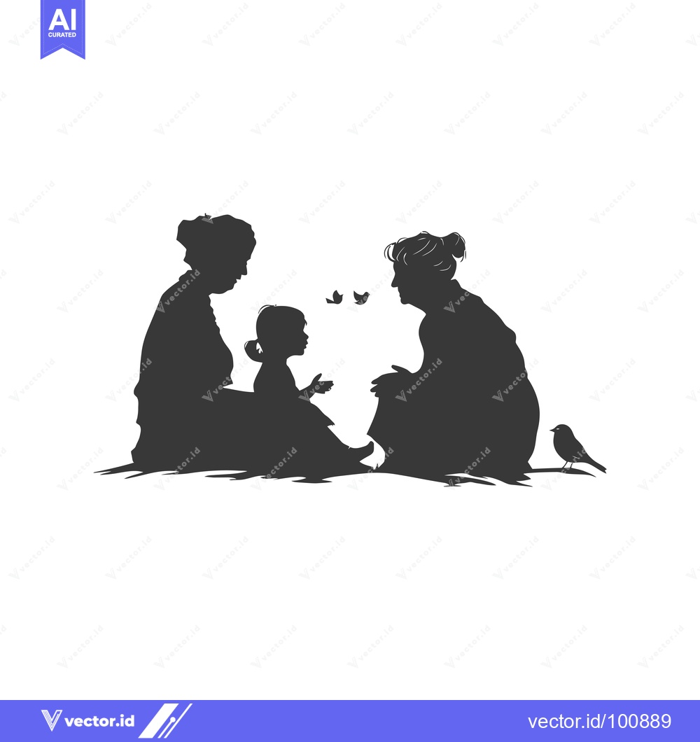 Premium Vector of Silhouettes of two women and a child with butterflies and a bird