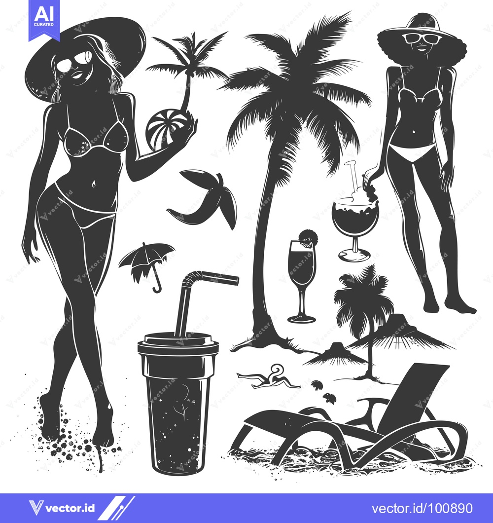 Premium Vector of Silhouettes of Two Women Enjoying Tropical Beach Vacation