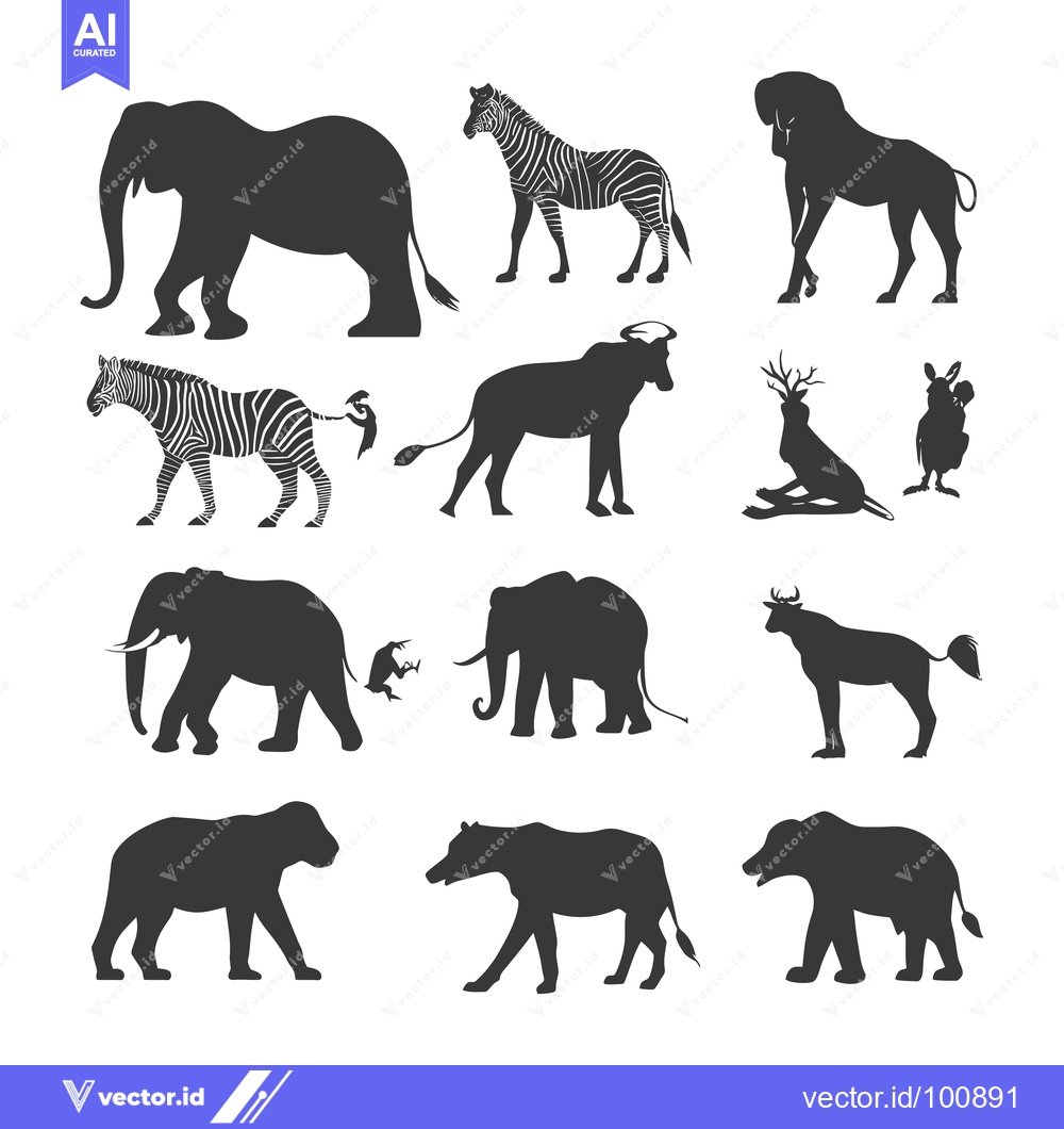 Premium Vector of Silhouettes of Various African Animals in Black and White