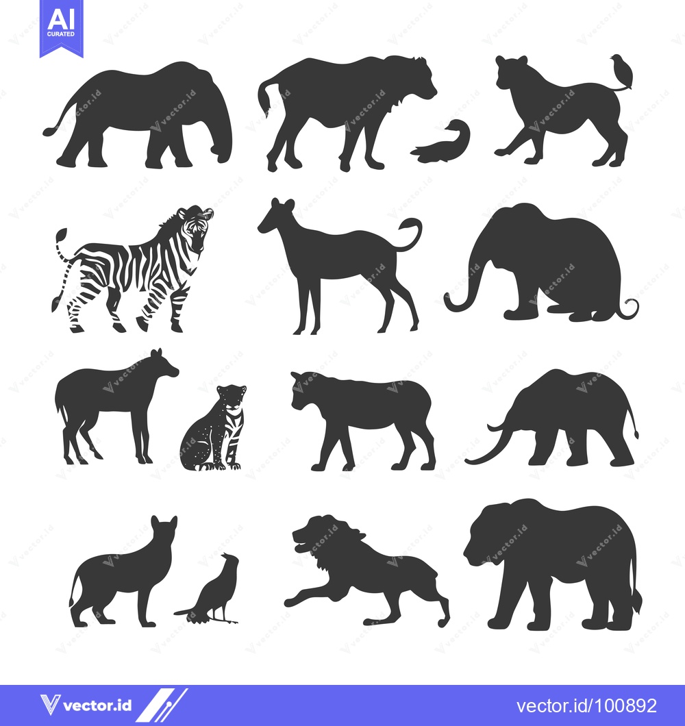 Premium Vector dari Silhouettes of Various African Animals on a White Background