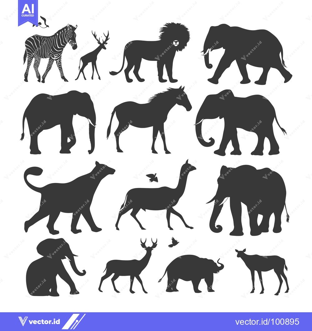 Premium Vector dari Silhouettes of various African wildlife animals on a white background