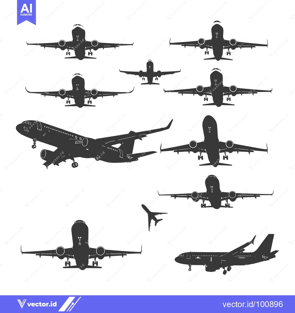 Premium Vector dari Silhouettes of Various Airplanes in Flight