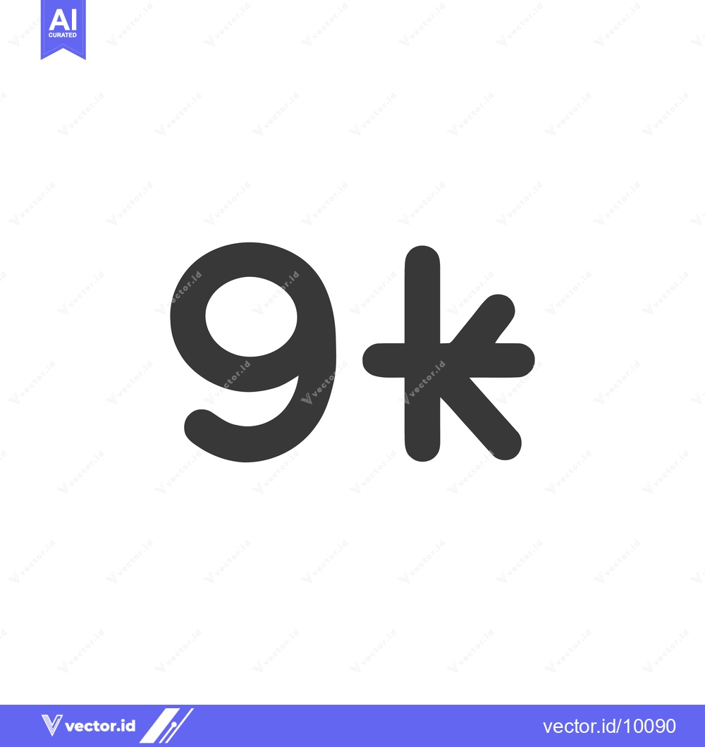Premium Vector of Bold 9k Symbol on White Background, Minimalist Design