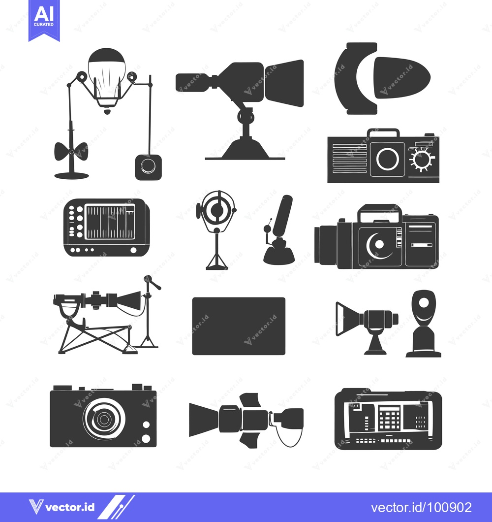 Premium Vector of Silhouettes of Various Camera and Lighting Equipment