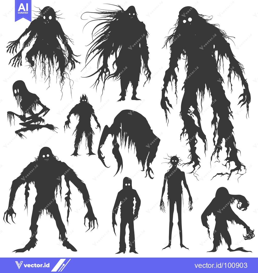 Premium Vector dari Silhouettes of Various Creepy and Ghastly Creatures