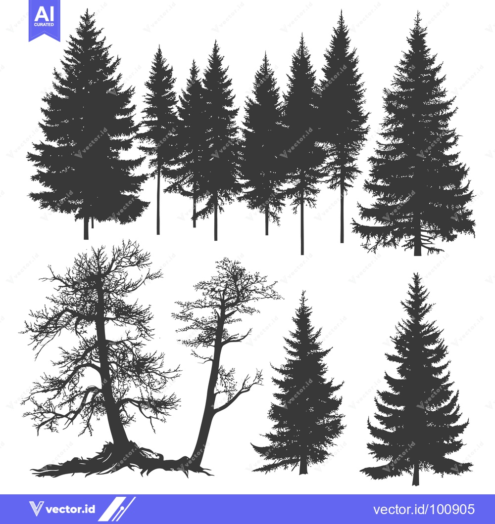 Premium Vector dari Silhouettes of Various Evergreen and Deciduous Trees