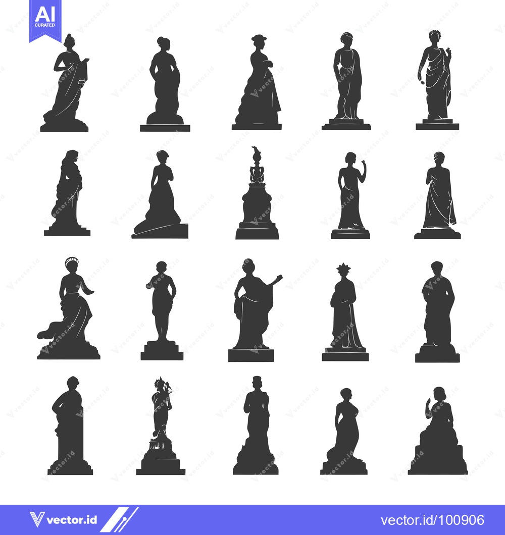 Premium Vector dari Silhouettes of Various Female Statues in Standing and Seated Poses