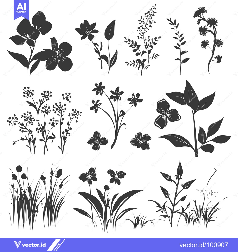 Premium Vector dari Silhouettes of Various Flower and Grass Species