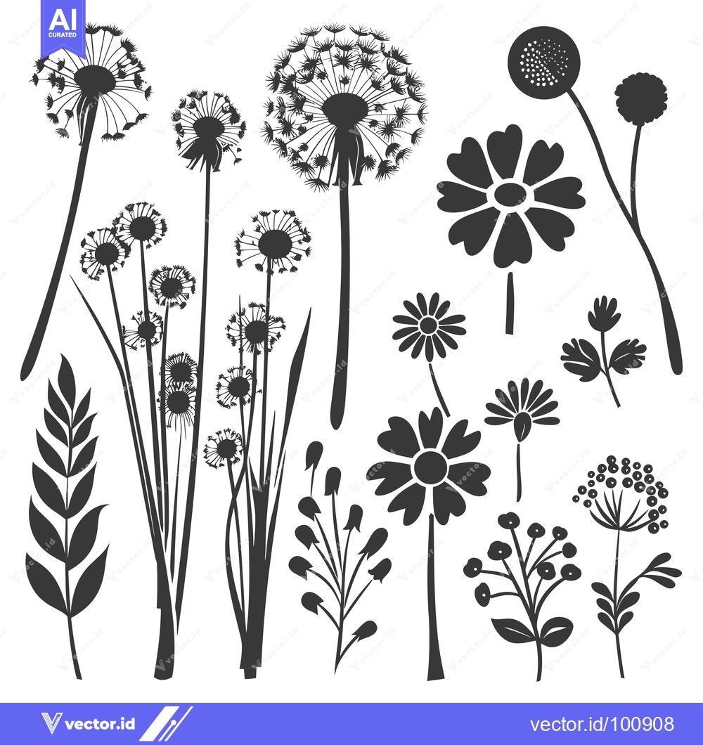 Premium Vector dari Silhouettes of Various Flowers and Plants
