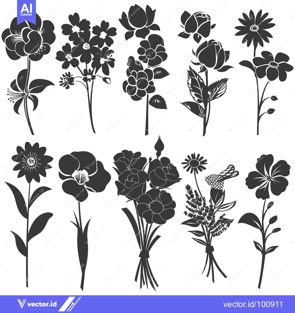 Premium Vector dari Silhouettes of Various Flower Species