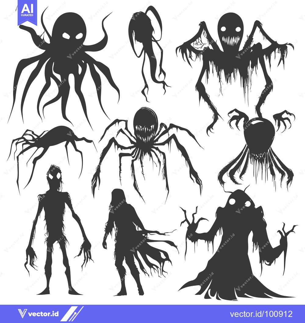 Premium Vector dari Silhouettes of Various Frightening Creatures