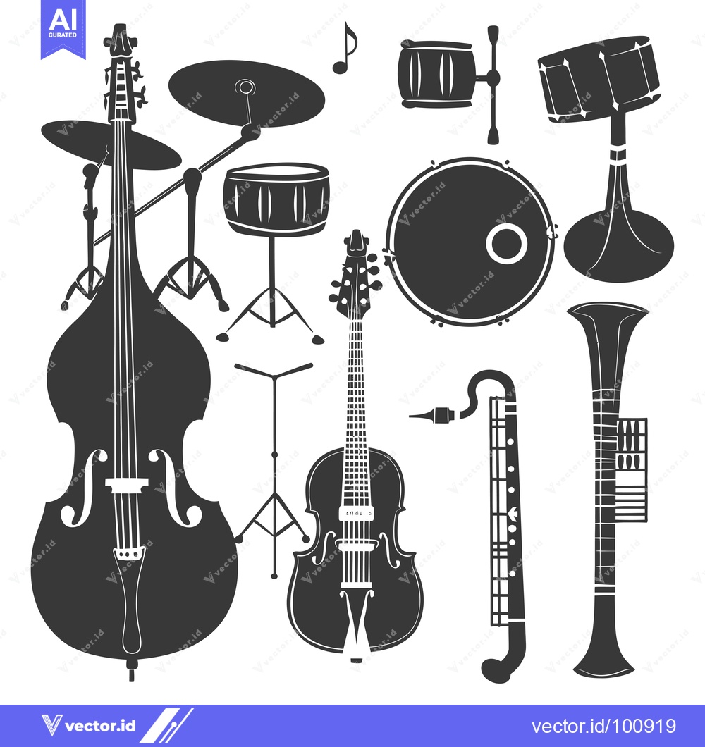 Premium Vector dari Silhouettes of Various Musical Instruments