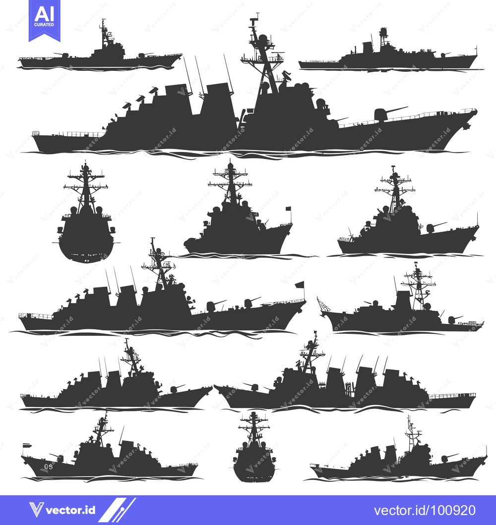 Premium Vector of Silhouettes of Various Navy Warships in Open Water