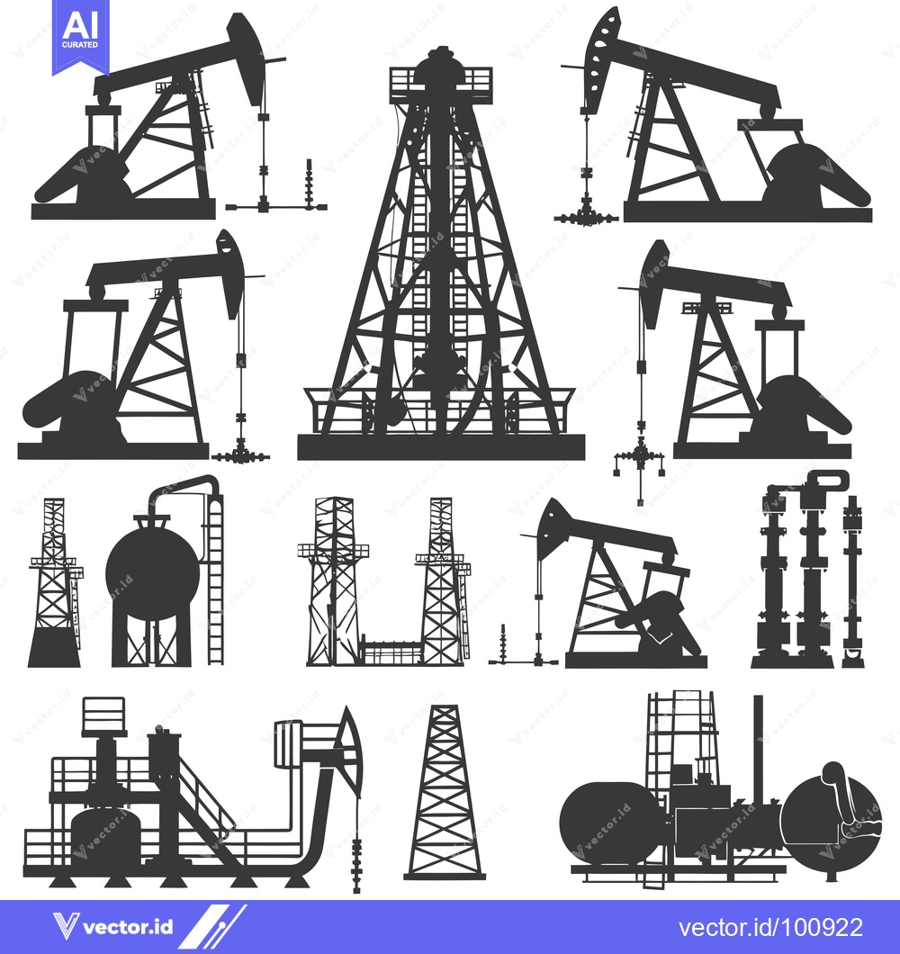 Premium Vector of Silhouettes of Various Oil Rigs and Equipment
