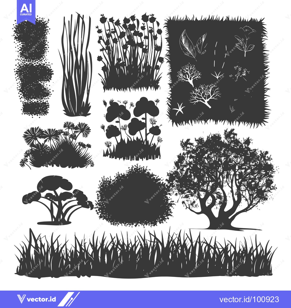 Premium Vector dari Silhouettes of Various Plants and Trees