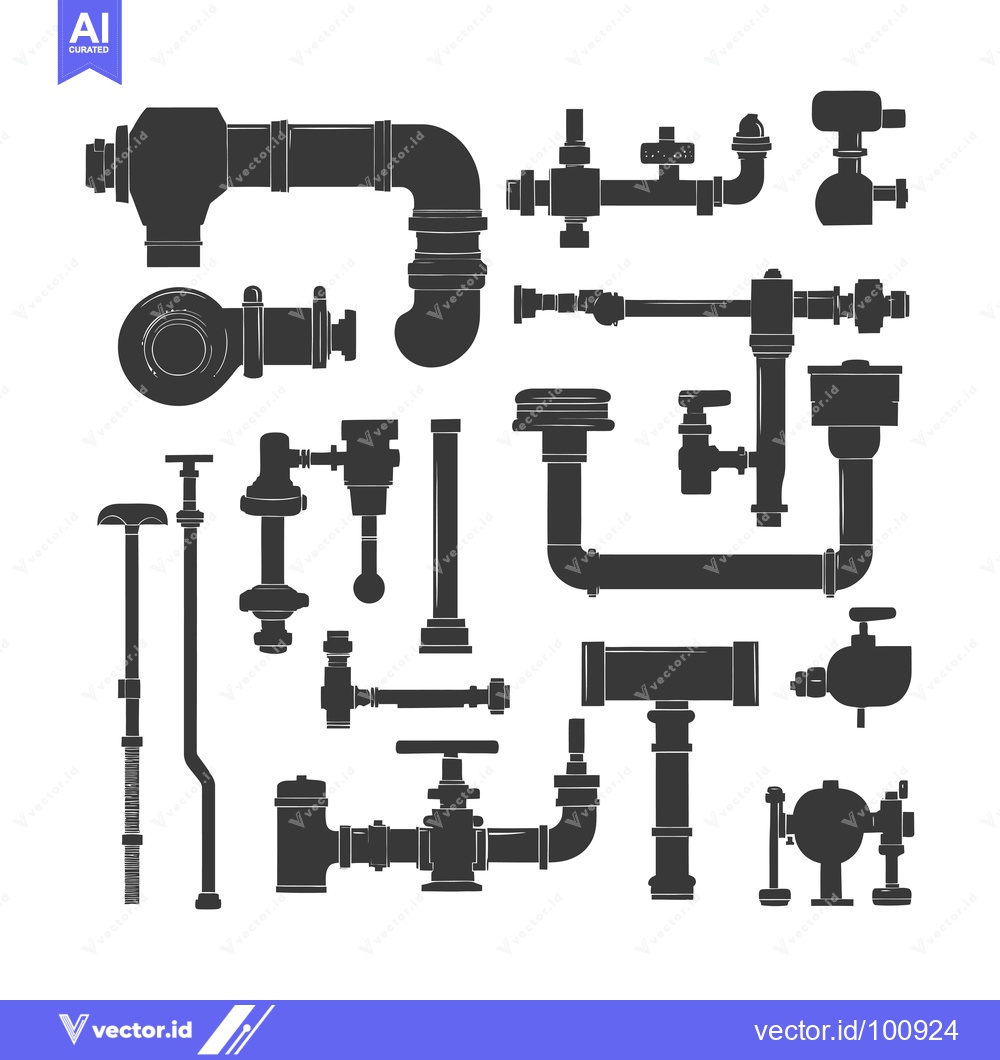 Premium Vector dari Silhouettes of Various Plumbing and Piping Components