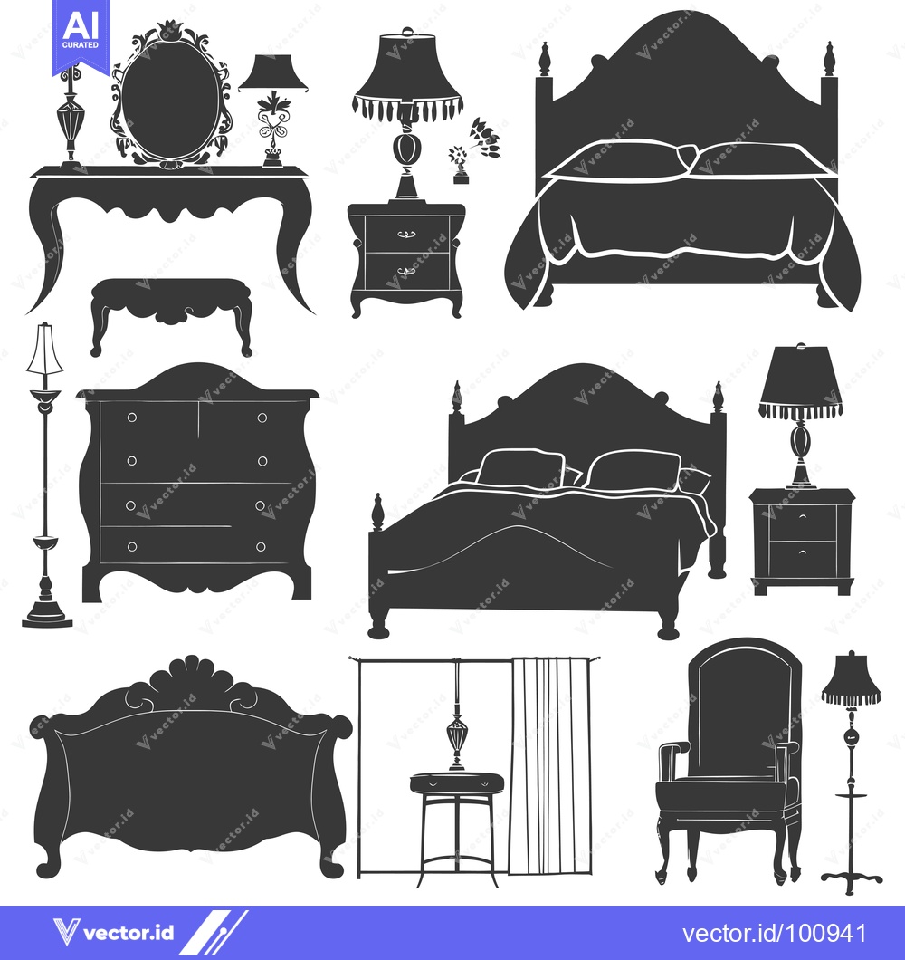 Premium Vector dari Silhouettes of Vintage Furniture and Decor for a Luxurious Bedroom