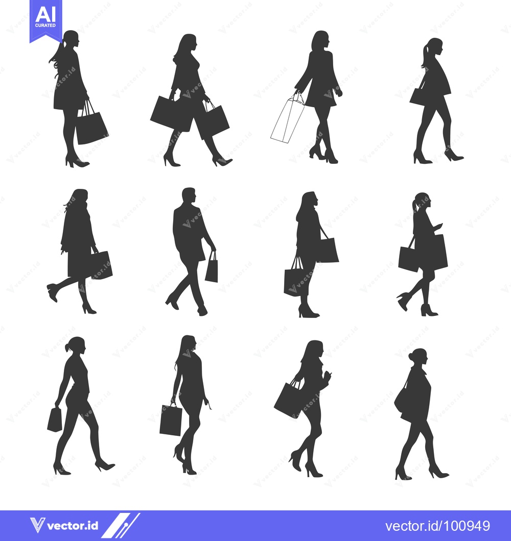 Premium Vector dari Silhouettes of Women and Men Walking with Shopping Bags