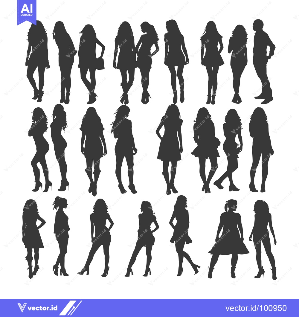 Premium Vector of Silhouettes of Women and One Man in Various Poses