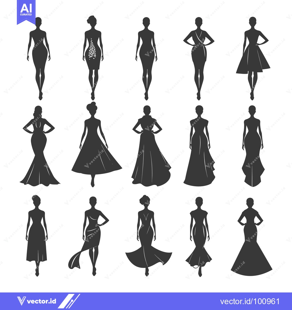 Premium Vector dari Silhouettes of Women in Elegant Dresses